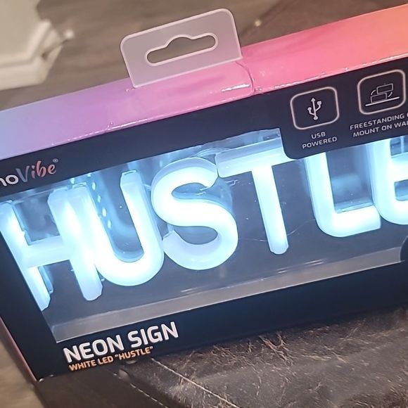InnoVibe White LED Neon Hustle Hanging ir Freestanding Sign - Picture 8 of 10
